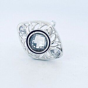 Sterling Silver 925 Cubic Zirconia Filigree Statement Finger Ring, Size 7, Estat